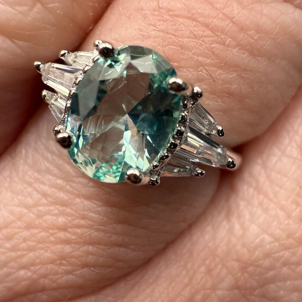 Sterling Silver Lab Created Mint Green Emerald Ring
